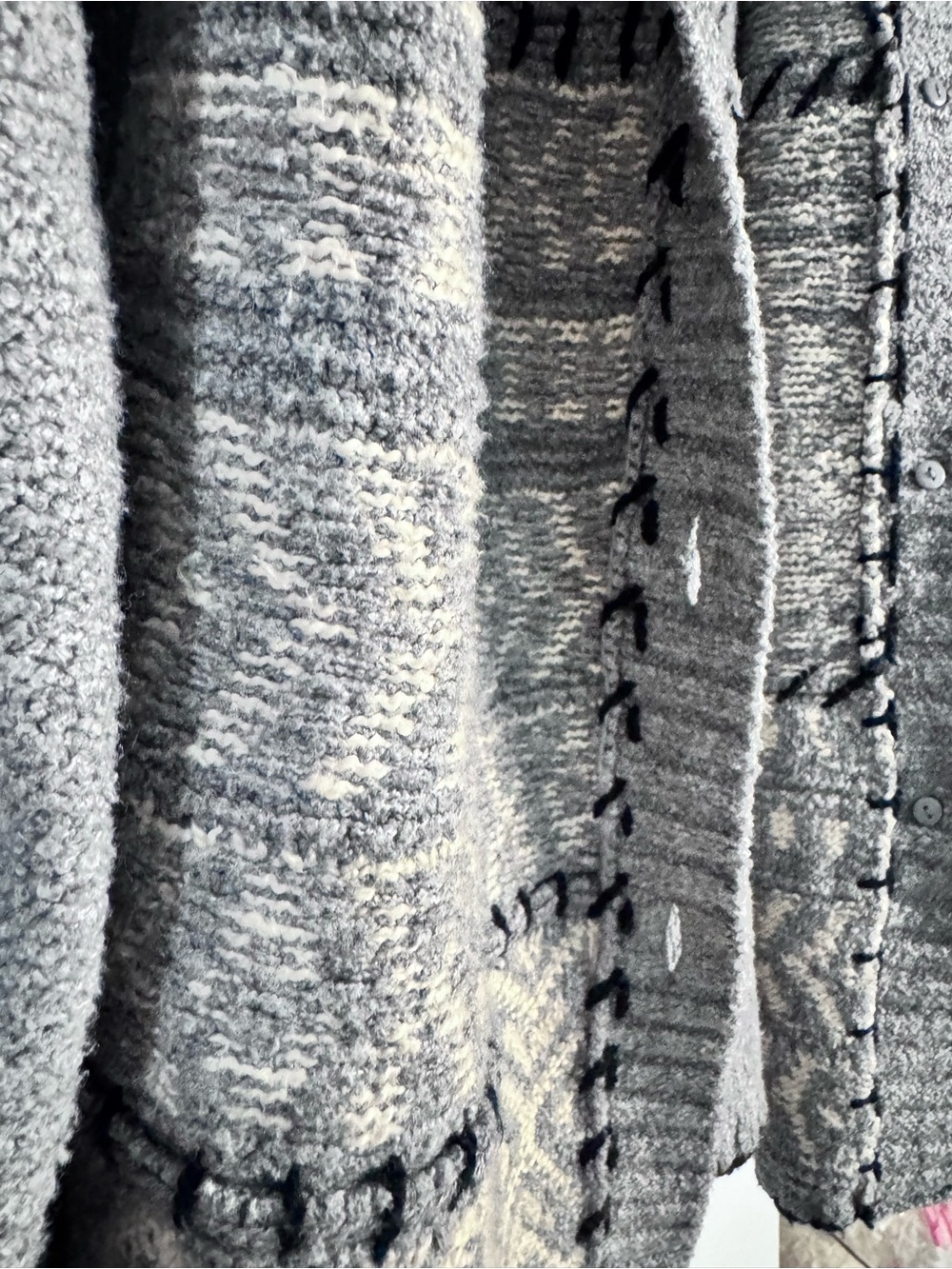 J.Jill Hooded Fair Isle Cardigan Sweater Size Medium Gray Cream - Picture 7 of 10